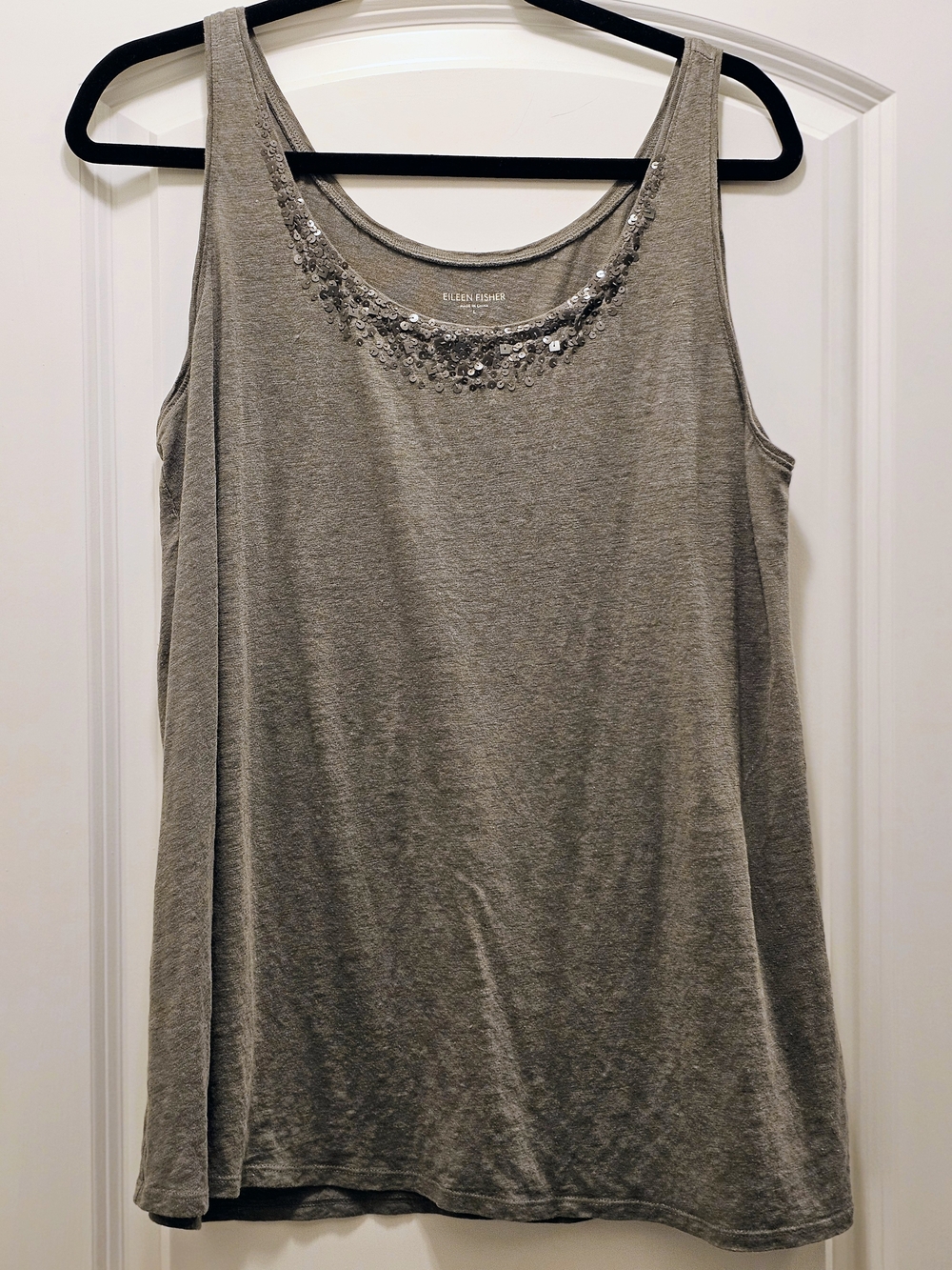 Eileen Fisher 100% Linen Sequin Embellished Tank Top Gray Size Large - Picture 3 of 5